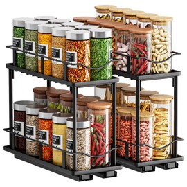 Bunoxea Pull Out Spice Rack 2 Pack,Slide Out Cabinet Spice Rack,Black