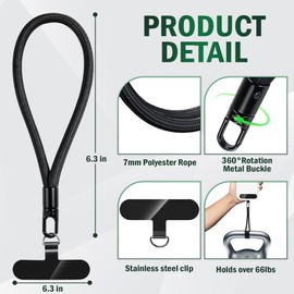 ROCKFEELTEE Adjustable Hand Wrist Strap Lanyard, Phone Lanyard With 2 Metal Tether Tabs, Phone Wrist Strap, Wrist Lanyard