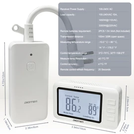 DIGITEN Wireless Thermostat Outlet Temperature Controlled Outlet with Power Cord for Heating and Cooling, Remote Control Plug in Thermostat 1800w for Space Heater, Fan, AC