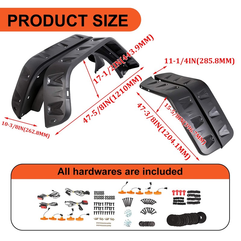 ECOTRIC Fender Flares Compatible with 07-18 Jeep JK Wrangler With