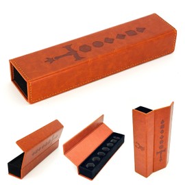Lore Dice Case in Pen and Paper Dice Design Made of Stylish Leather for Tabletop Role Playing Games such as D&D, Cthulhu, DSA etc. for Presenting and Transporting 7 Polyhedral Dice, brown, Minimalist