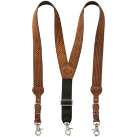 Nocona Belt Co. Men's Standard Gallus Basketweave Embossed Leather Suspenders, Medium Brown, Large