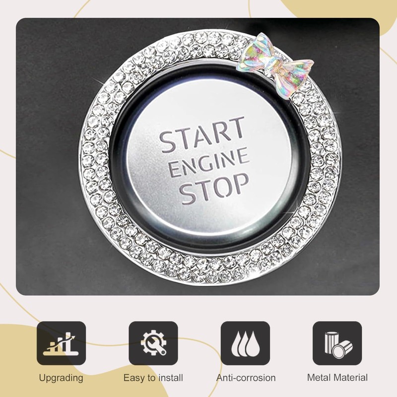 Merdege Ignition Switch Button Decorative Ring, Bling Bow Design Metal