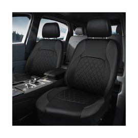 ZNDAW Leather Car Seat Covers, Luxury Breathable Front Seat Cushion with Headrest Cover, All Season Waterproof Front Seats Protectors for Most Cars Trucks SUVs, Car Accessories (Black)