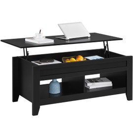 Yaheetech Black Coffee Table, Lift Top Coffee Table with Hidden Storage Compartment & Open Shelf, Lift Tabletop Pop-Up Coffee Table for Living Room Reception, 47.5inch L