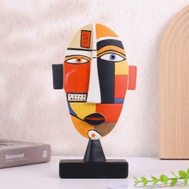 orenm Resin Mask Abstract Sculpture,Set of 3 African Art Figurines,Modern Home Decor African Statues,Afrocentric Aesthetic Decor for Home,Office,Living Room,Bookshelf,Cabinets Accent(B-1pcs)