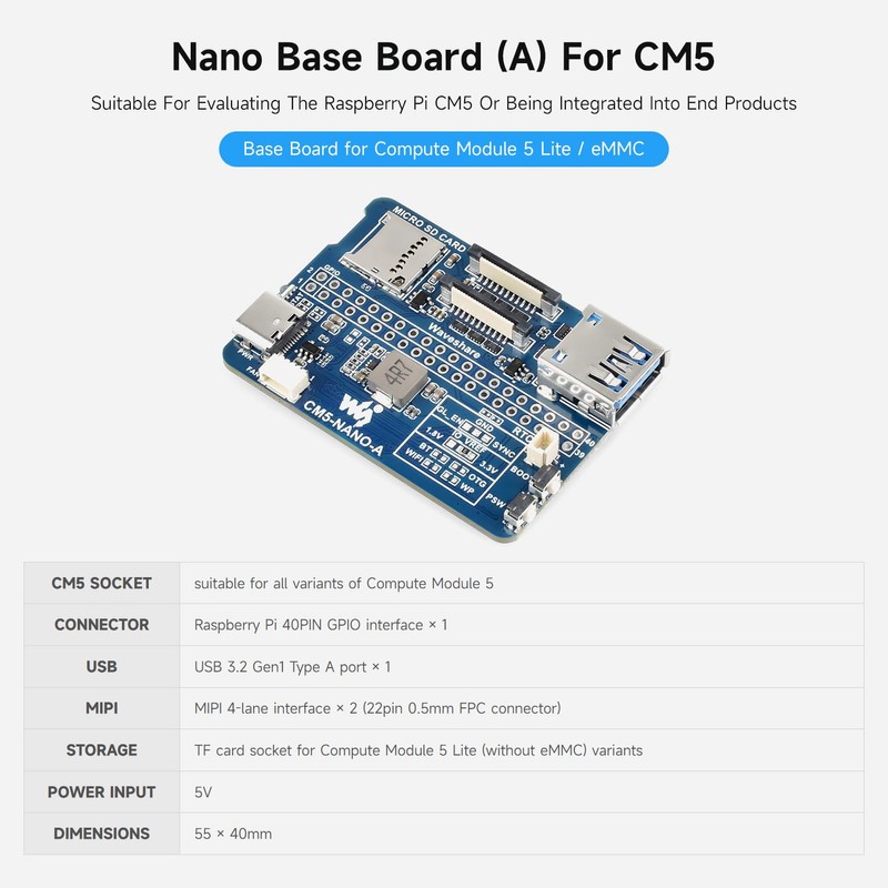 Waveshare Nano Base Board (A) for Raspberry Pi Compute Module
