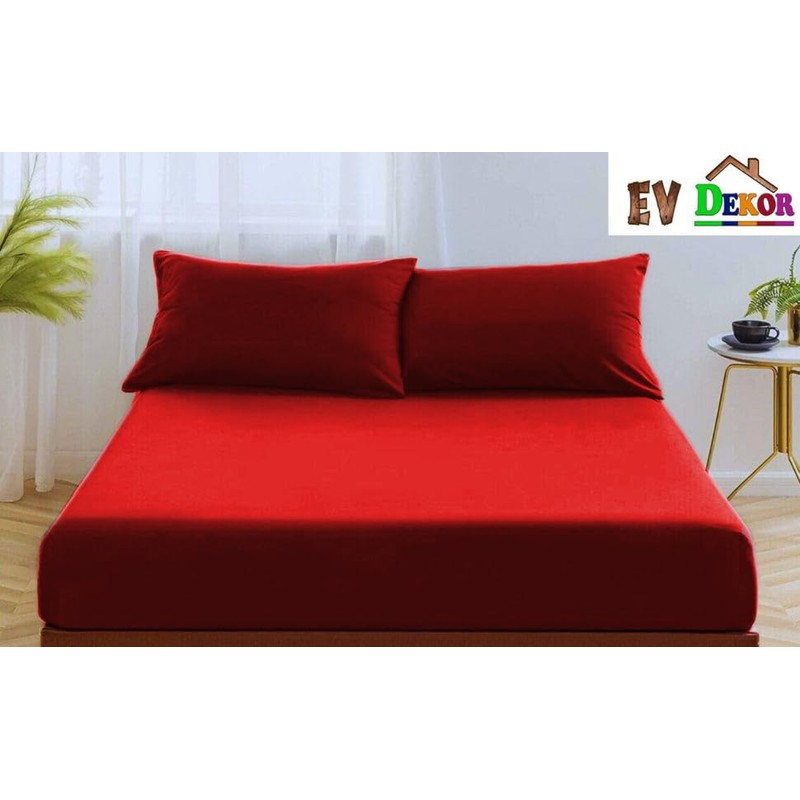 EV DEKOR®MF0001 Fitted Sheet King, Red - Deep Pocket Bedsheet