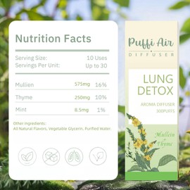PUFFIAIR Herbal Diffuser Infused with Mullein, Thyme, and Mint for Breathing Support, Lung Care, Fresh Oral Air, and Habit Management - 300 Uses, 2 Packs 3 Sticks
