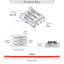 SEZO 3PIN 10mm LED Light Strip Connectors Kit 12PCS Transparent Unwired Gapless Solderless Connectors + 6PCS 15cm Long 22AWG Extension Wire Support Support WS2812 WS2811 etc SMD LED Strip