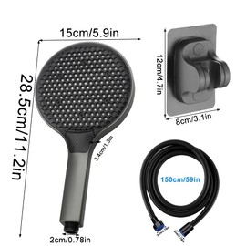 Inodiref Duschkopf mit Schlauch 1.5M Duschkopf Wassersparend mit 3 Strahlarten Hochdruck Duschkopf Groß 150mm Turbolader-Design Silikondüse Leicht zu Reinigen für Niedrigen Wasserdruck(Grau)