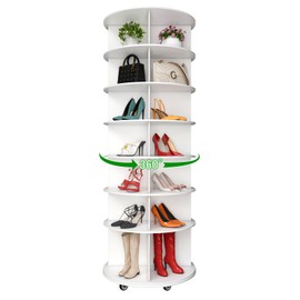 DIYYIDA 7-Tier 360° Rotating Shoe Rack Tower with Lockable Wheels & Elevated Boot Storage - Space-Saving Organizer for Entryway, Closet, Bedroom