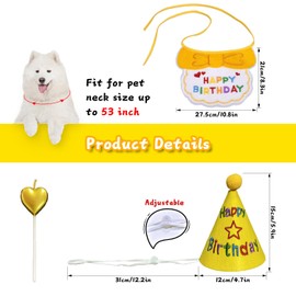 DDuoSnooth Birthday Dog Hat and Bib Set, Multiple Color Offered Animal Bandanas for Small Medium Large Dogs, Cat Puppy Bids Party Supplies, Stylish Plaid Pets Birthday Gift (Yellow)