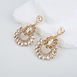 Denifery - arete colgantes de vidrio de imitación para boda, graduación, novia, damas de honor, Metal, No es una piedra preciosa