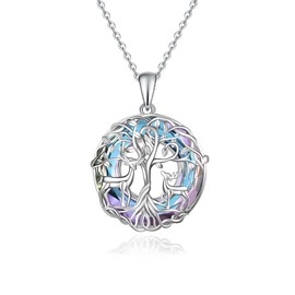 Tree of Life Necklace 925 Sterling Silver Tree of Life Necklace Celtic Knot Triskele Triangle Viking Pendant Crystal Moonstone Jewellery Gifts for Women Girls, Sterling Silver, No Gemstone