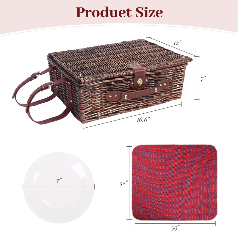 Neti Neti Wicker Picnic Basket for 4 with Insulated Cooler