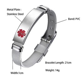 NARTGO Medical Alert Hearing Impaired Bracelet for Women Men's Emergency First Aid Seniors Health Alarm Identification Bracelets Adjustable PVC Band