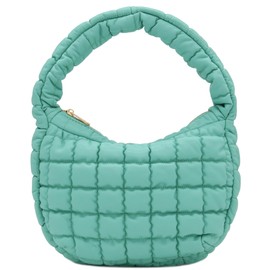 Large Light-weight Quilted Soft Lambskin PU Leather Puffer Shoulder Hobo Bag (L-Mint)