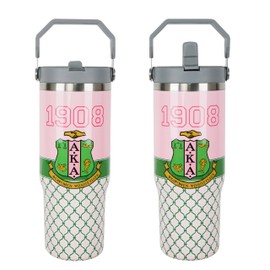 Sorority Gifts for Women 30oz Tumbler with Handle and Straw Lid, 1908 Pink Green Idea Gifts for Women Girl Sisters, Stainless Steel Travel Tumbler Cup Mug(Pink)