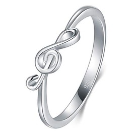BORUO 925 Sterling Silver Ring - Stackable Music Note Band - Comfort Fit Silver Rings Women - Music Note Silver Band Ring - Fine Jewellery Stackable Ring, 2mm, Size 4-12, Sterling Silver, No Gemstone