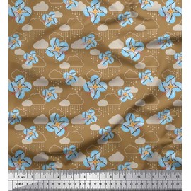 Soimoi Brown Velvet Fabric Clouds & Drone Transport Fabric Prints by Yard 58 Inch Wide