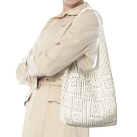 EDLMKM Beach Bag for Women, Crochet Tote Bag, Retro Summer Woven Bags, Large Capacity Casual Bags, Hobo Bag, for Travel, Holidays and Shopping