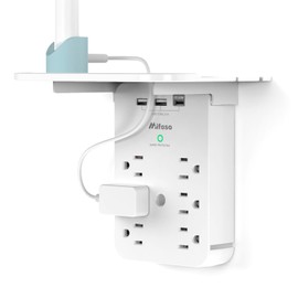 Wall Outlet Extender with Surge Protector, PD 30W USB-C Charger, 6 AC Outlets, Shelf, 2 USB & USB C Charging Ports - Home & Dorm Plug Expander