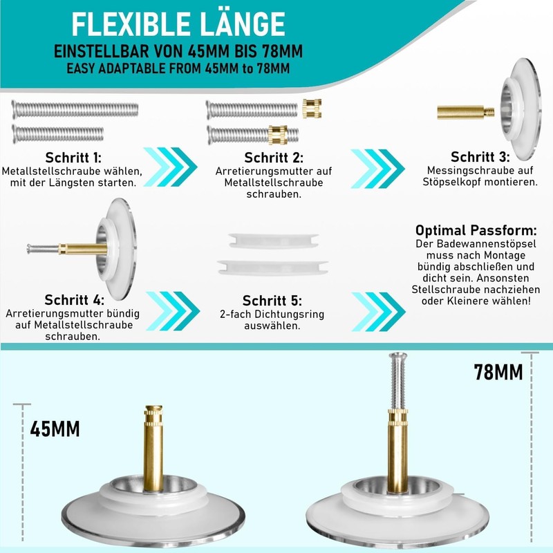 arteneur® Universal Bath Plug with Colourful Flowers Motif, Triple Seal,