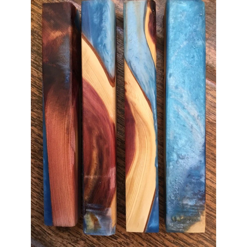 1 Pen Blank Hybrid Stabilized Cedar Epoxy Blue