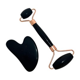 VIE Gua Sha and Crystal Face Roller Gift Set, Black Obsidian
