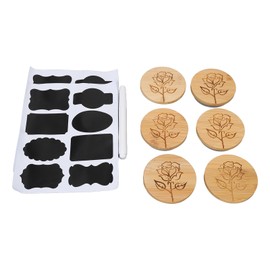 6Pcs Jar Wood Lid Set Easy to Clean Storage Jar Bamboo Wood Cover Kit with Silicone Sealing Rings and Rose Pattern