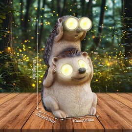 ZOYDP Solar Garden Ornaments Hedgehog, Waterproof Garden Ornaments Outdoor Statue, LED Garden Ornaments Outdoor Animals, Solar Garden Hedgehog Statues for Garden Yard, Resin Gnomes Ornaments