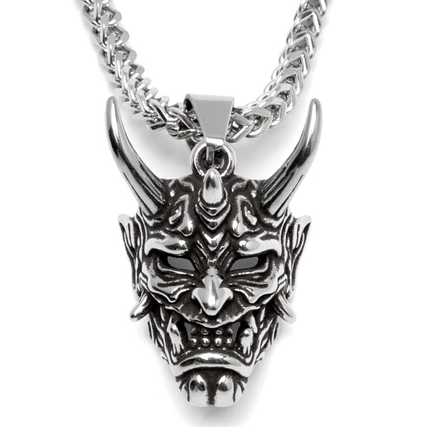Japanese Oni Pendant with Necklace Made of 316L Stainless Steel