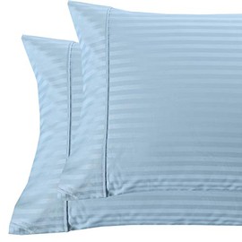 Royal Tradition Damask Striped 600-Thread-Count, 100-Percent Cotton Set of 2 King Size Pillow Cases, Blue