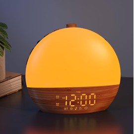 Sunrise Alarm Clock with Sound Machine - Wake Up Light, Wood Grain, Bluetooth, Dual Digital Alarm Clocks for Bedrooms, Adjustable Brightness, 30 Sleep Sounds, White Noise Machine for Baby & Adults