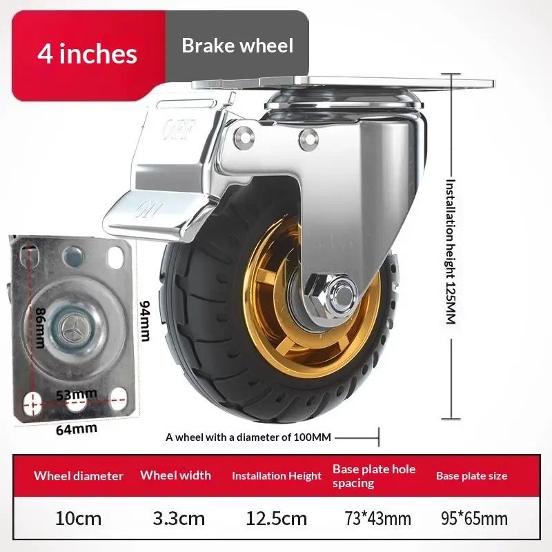 3/4-Inch Rubber Plate Caster Wheel, Swivel, Directional and Brake Options
