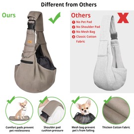 CUBY Dog and Cat Sling Carrier - Hands Free Reversible Pet Papoose Bag - Soft Pouch and Tote Design - Suitable for Puppy, Small Dogs Cats Outdoor (Khaki Senior, Adjust Strap 2.0)…