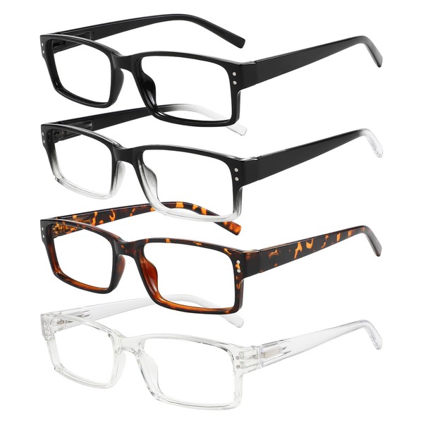 WENLCCK Rectangle Reading Glasses for Men and Women with Spring