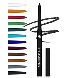 Glitter Black Eyeliner Pencil, Matte Metallic Sparkle Gel Eye liner, Waterproof Smudge Proof Long-Lasting Waterline Eyeliner, Precision Retractable Shine Pen for Mature Women Girls Eye Makeup- #12