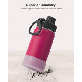 koodee 12 oz Water Bottle -Stainless Steel Vacuum Insulated Wide Mouth Flask with Leakproof Spout Lid, Reusable Sports Metal Water Bottle BPA Free(Fuchsia Red)