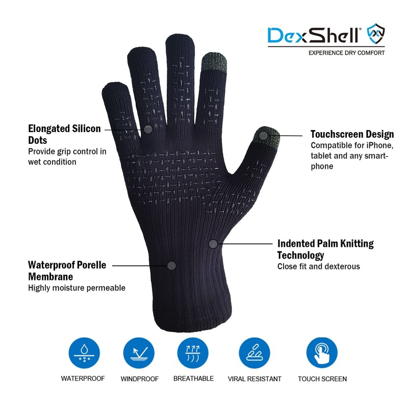 DexShell Thermit Men's Waterproof Touch Screen Seamless Gloves - Black,