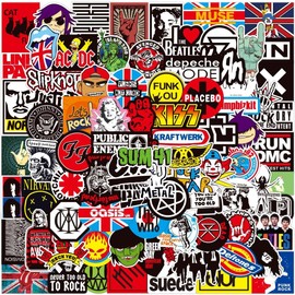 100 Pcs Rock and Roll Music Stickers, Band Sticker for Classic Rock Music for Water Bottles Laptop Bicycle Skateboard Luggage Waterproof Vinyl Graffiti Stickers for Teens Adults