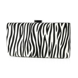 Women Evening Clutch Purse Zebra Print PU Leather Shoulder Crossbody Bag With Detachable Chain For Wedding Cocktail Party, White, One Size