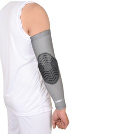 Exxact Sports Elbow Pad Arm Compression Sleeve - Padded Elbow Sleeve for Men, Volleyball Elbow Pads (1 Pair), Grey, Adult Small / Medium