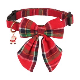 PTDECOR Christmas Dog Collar with Bowtie, Adjustable Classic Red Plaid Dog Christmas Collars with Removable Bowtie Christmas Dog Collars for Medium Dogs Pets(Medium, Christmas-2)
