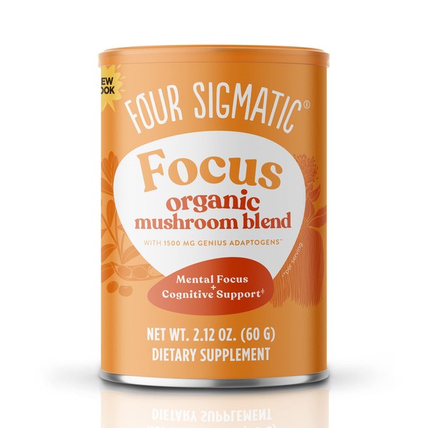 Four Sigmatic Focus Blend 7 Superfoods Adaptogen Blend Mix with Lion's Mane, Cordyceps, Rhodiola, Bacopa & Mucuna | Productivity & Creative Support | Decaf & Dissolves Easily | 30 Servings