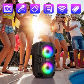 Dual 6" Bluetooth Speaker PA System Portable Subwoofer Karaoke DJ LED AUX MIC