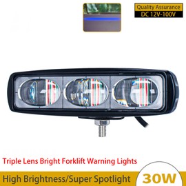 QBXIONG 3-Lens High-Brightness Forklift Warning Light, Blue LED Forklift Safety Light, 30W DC 12V-100V, Adjustable Beam & Easy Installation for AGV, Warehouse & Industrial Vehicles