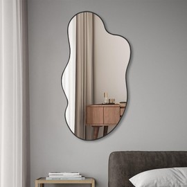 POZINO Irregular Wall Mirrors, Asymmetrical Mirror, 35.4"x18.8" Modern Organic Mirror, Cloud Shaped Mirror for Living Room Bathroom Bedroom Entryway Fireplace