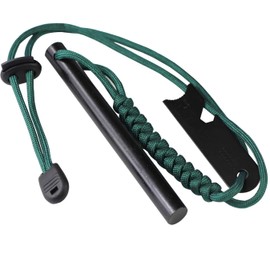 Fire Starter Fire Steel with Multifunctional Scraper, 7 Core Strands Nylon Rope, Cord Stopper, Cord End DIY Handmade Weave for Outdoor, Camping and Survival (Dark Green)